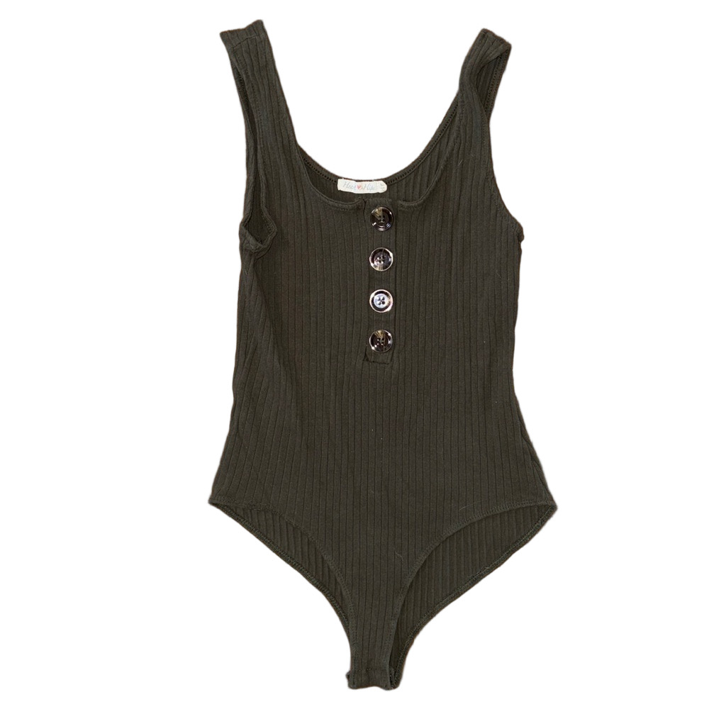 Heart Hips Green Ribbed Bodysuit Top Size Medium
